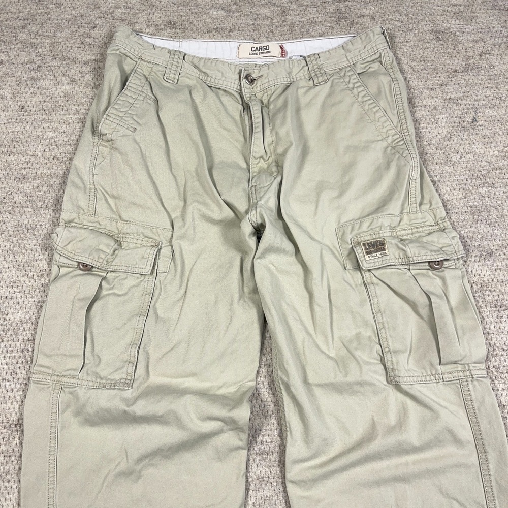 Vintage Levis Cargo Pants Men 36x30 Tan Khaki Twill Baggy Y2K Skate Paratropper - Picture 6 of 16